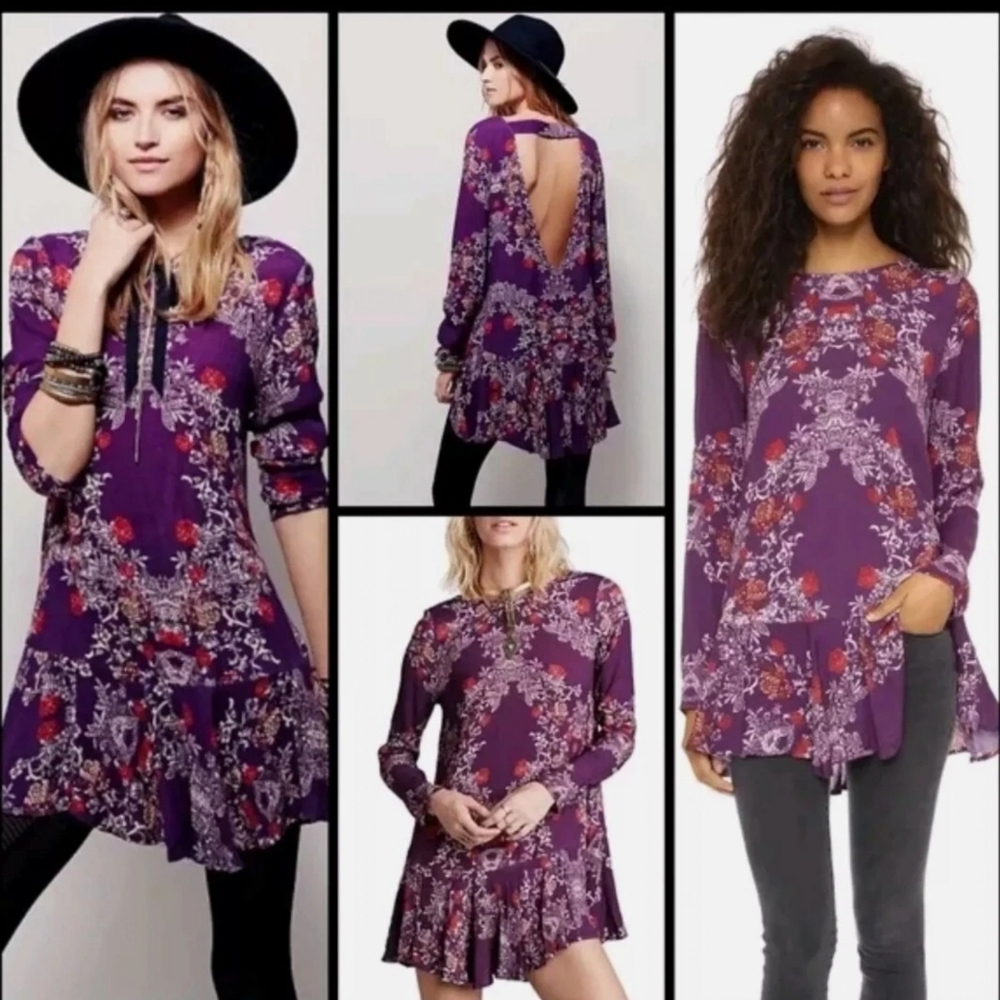 Free People Smooth Talker Plumberry Combo Printed Tunic Size Large - Picture 2 of 10